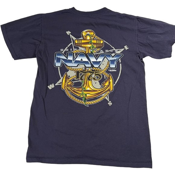 US Navy Anchor T-Shirt 7.62 Design Blue Men's Size M logo‎ on back short sleeve - Picture 1 of 7